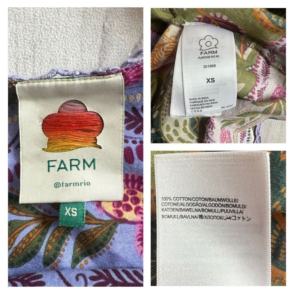 Farm Rio Blouse Top XS Green Jungle Fairy Boho Botanical Tropical Praire Resort - Picture 9 of 15